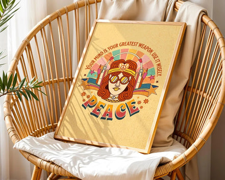 Affiche hippie Peace, art vintage, poster paix intérieure, psychologie Essences Agape