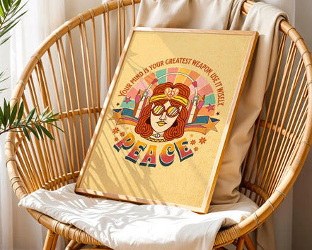 Affiche hippie Peace, art vintage, poster paix intérieure, psychologie Essences Agape