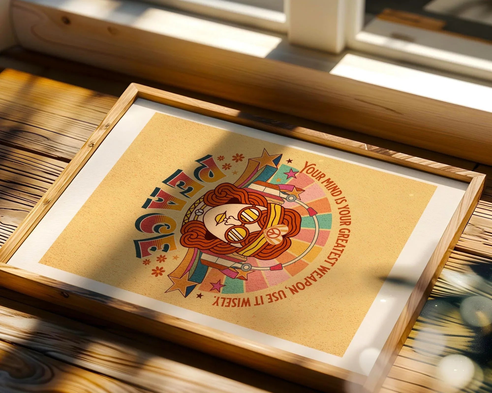 Affiche hippie Peace, art vintage, poster paix intérieure, psychologie Essences Agape