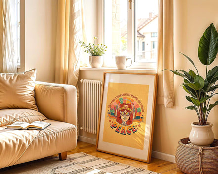 Affiche hippie Peace, art vintage, poster paix intérieure, psychologie Essences Agape