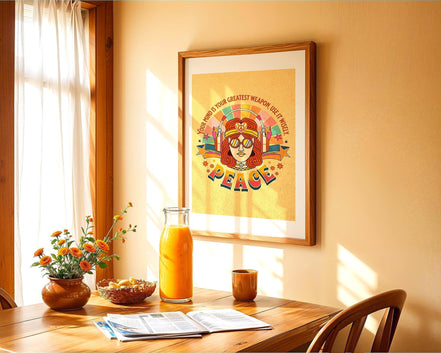 Affiche hippie Peace, art vintage, poster paix intérieure, psychologie Essences Agape