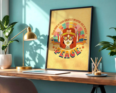Affiche hippie Peace, art vintage, poster paix intérieure, psychologie Essences Agape