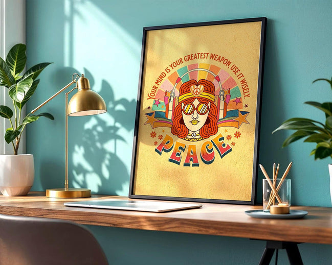 Affiche hippie Peace, art vintage, poster paix intérieure, psychologie Essences Agape