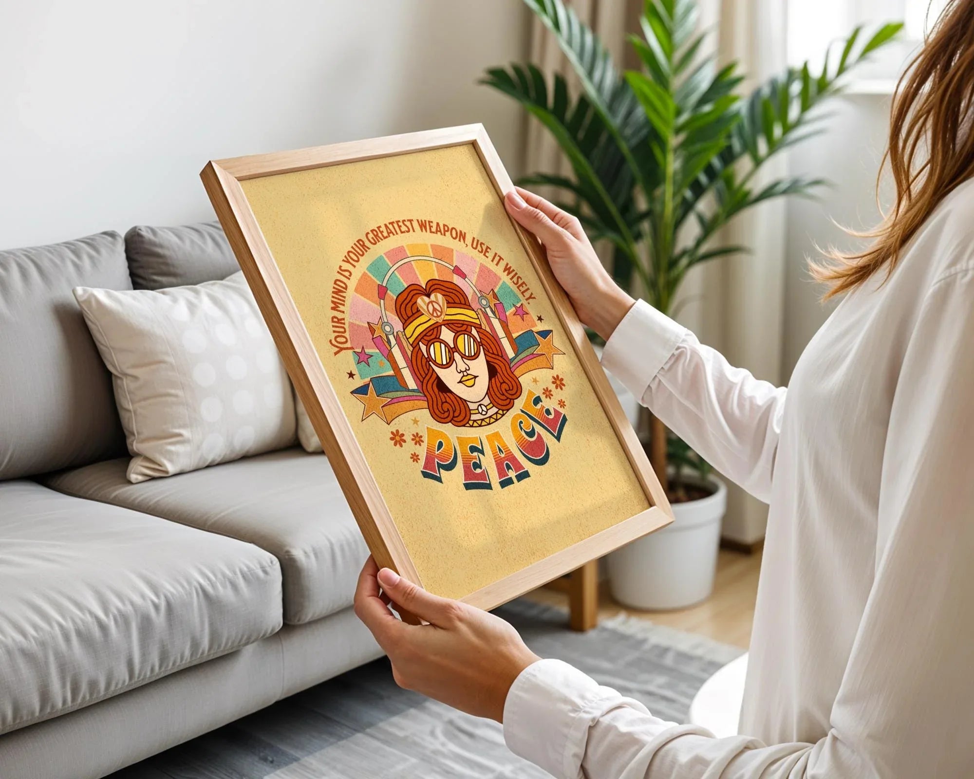 Affiche hippie Peace, art vintage, poster paix intérieure, psychologie Essences Agape