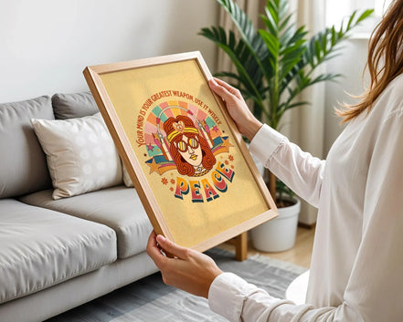 Affiche hippie Peace, art vintage, poster paix intérieure, psychologie Essences Agape