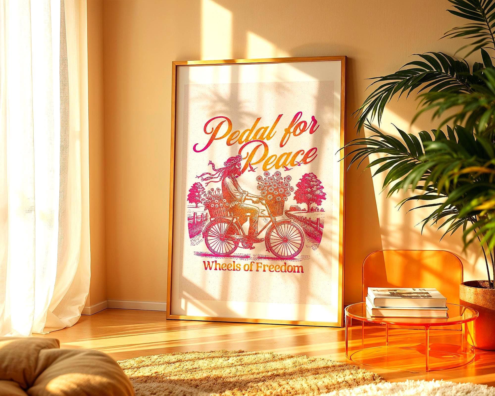 Affiche hippie années 80, tableau paix intérieure, poster inspirant Essences Agape