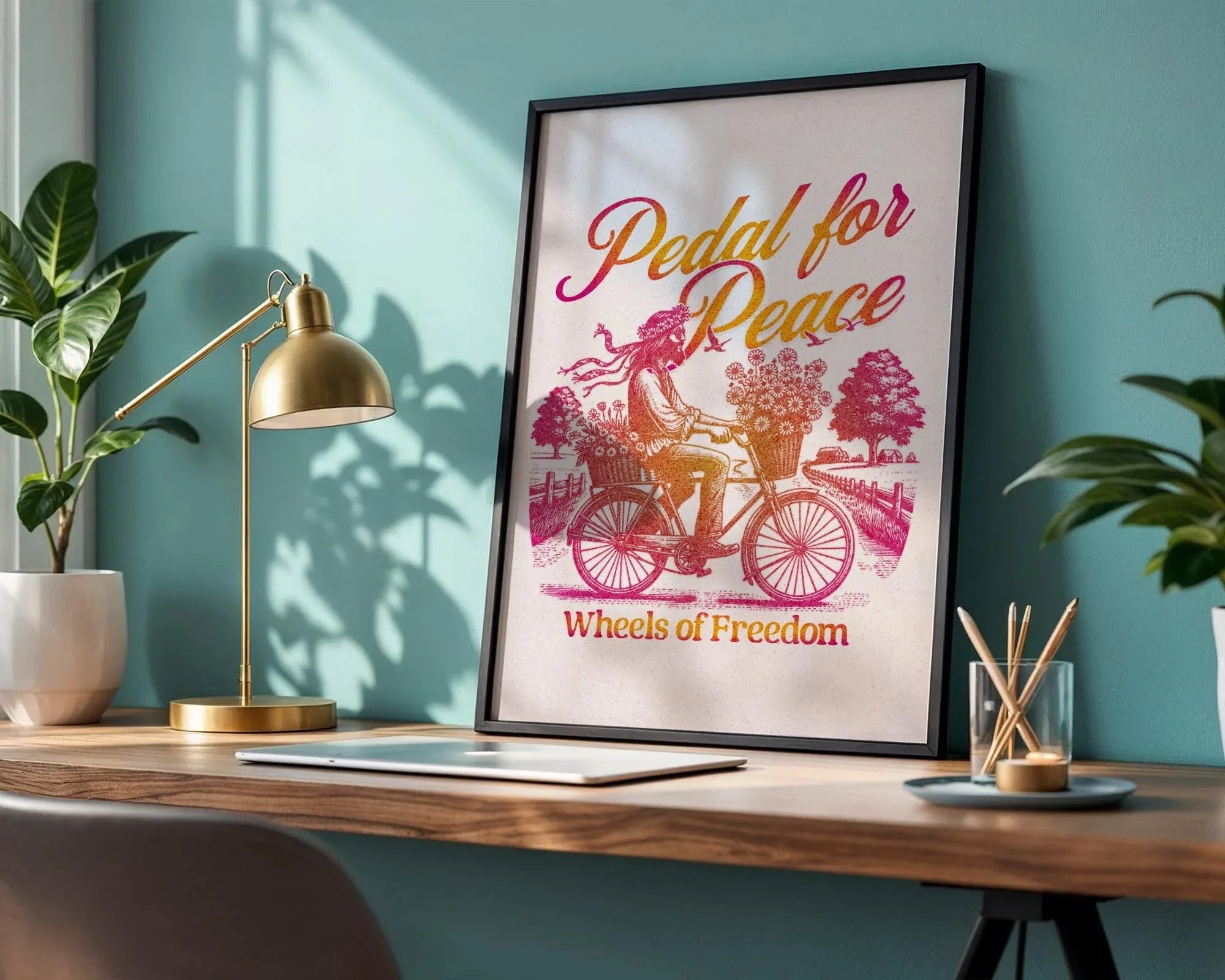 Affiche hippie années 80, tableau paix intérieure, poster inspirant Essences Agape