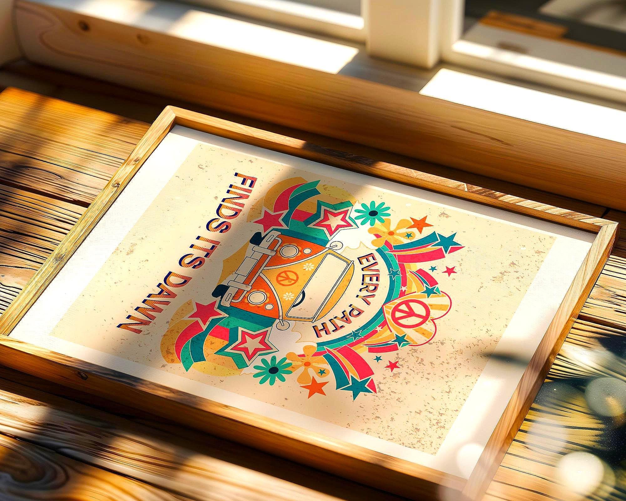 Affiche méditation yoga, poster voyage spirituel, art hippie, positif Essences Agape