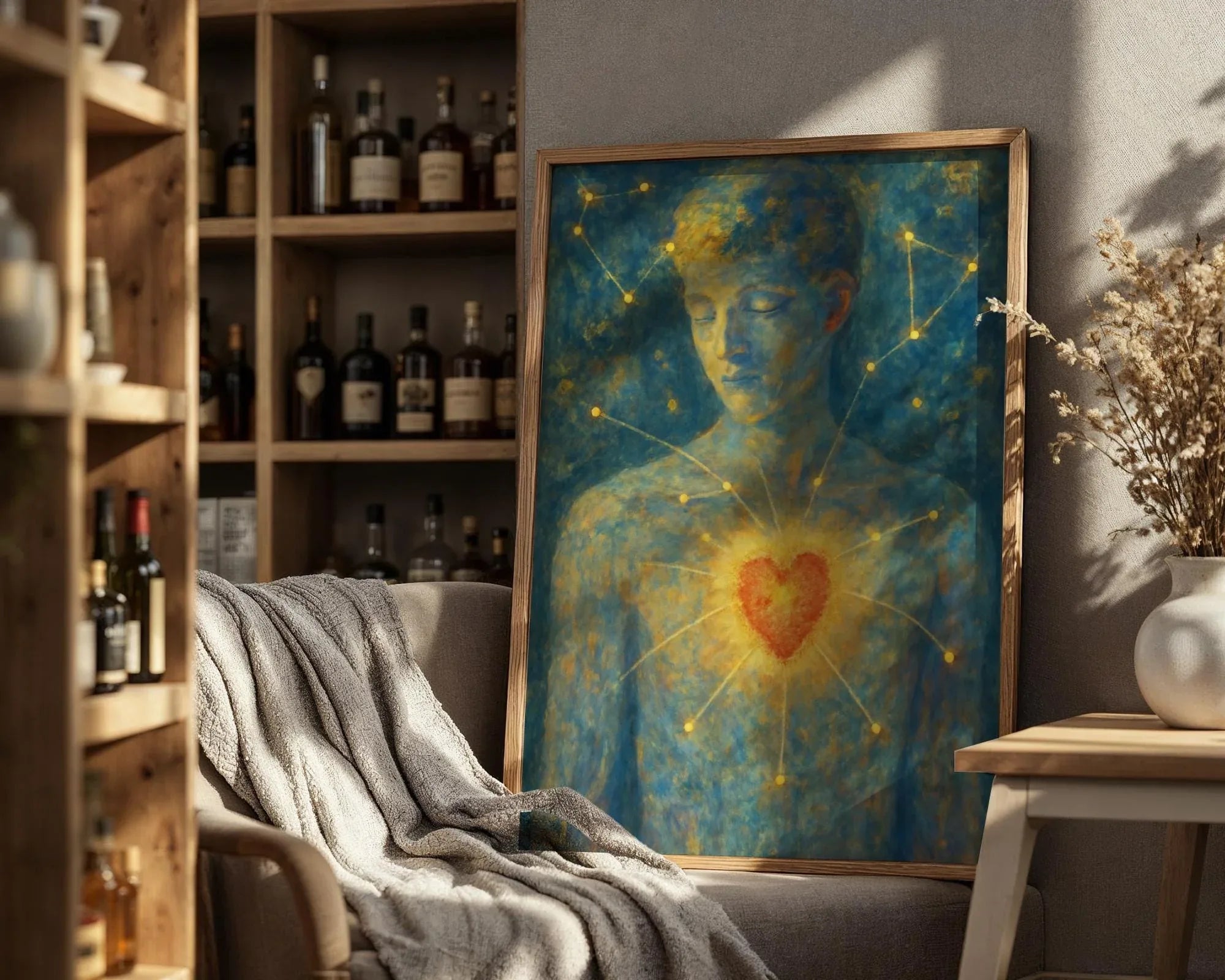 Affiche murale bien-être coeur, peinture française art, santé mentale - Essences Agape 71240394
