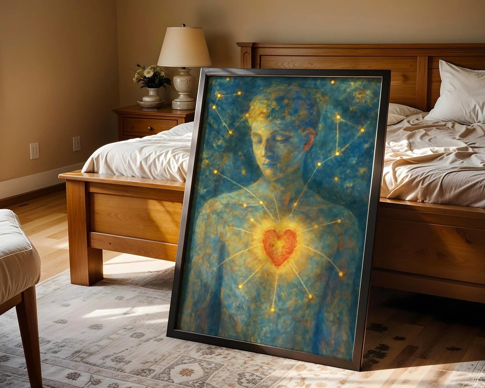 Affiche murale bien-être coeur, peinture française art, santé mentale - Essences Agape 44674070