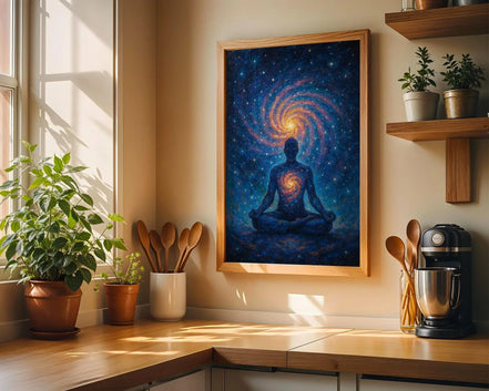 Affiche yoga affirmation cosmos, peinture française art, manifestation - Essences Agape 55902801