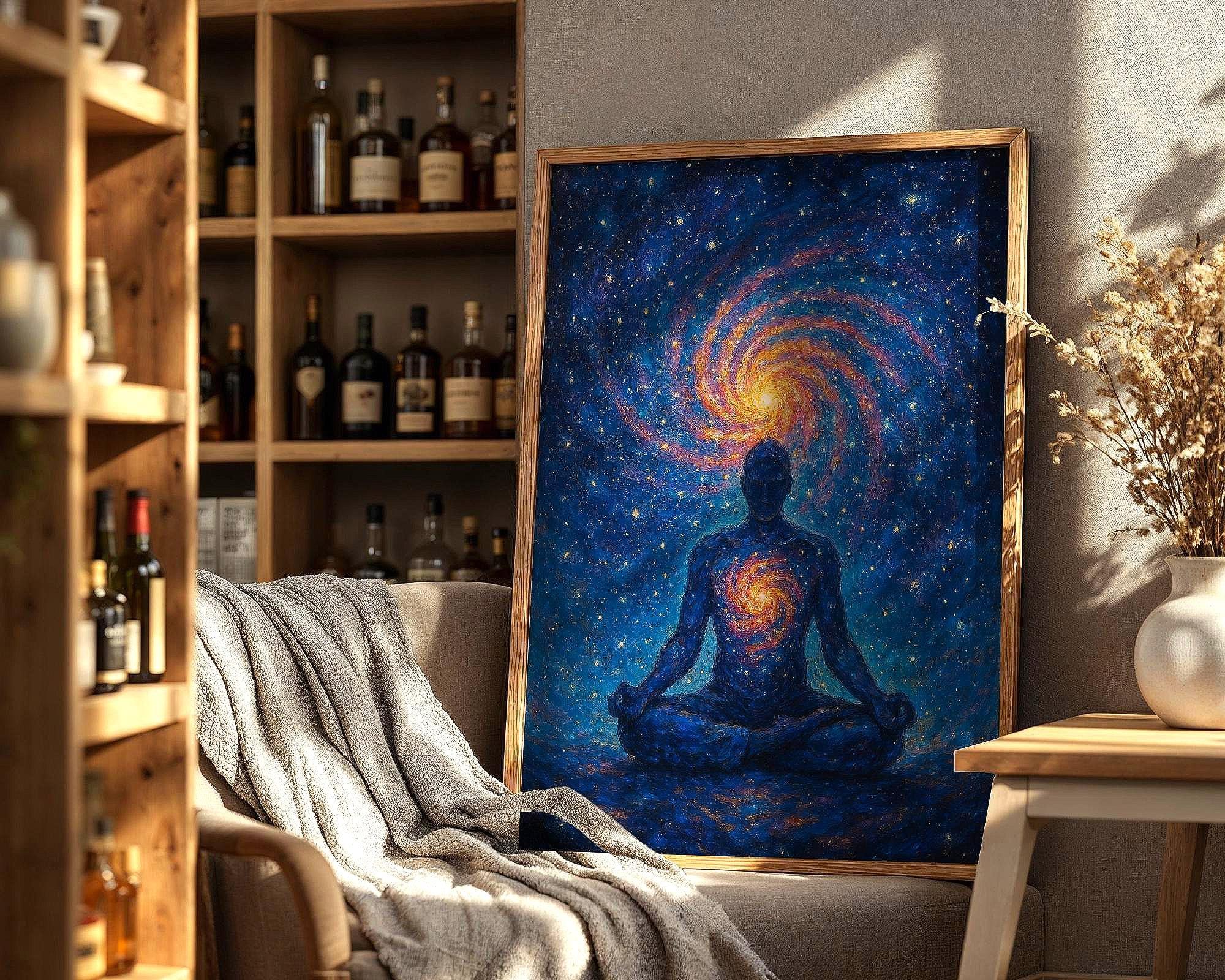 Affiche yoga affirmation cosmos, peinture française art, manifestation - Essences Agape 22359555