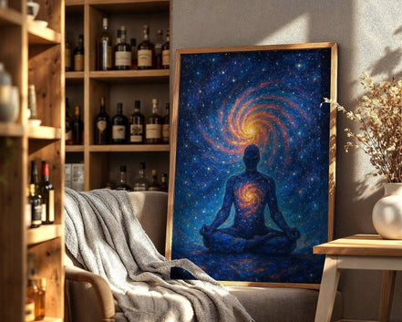 Affiche yoga affirmation cosmos, peinture française art, manifestation - Essences Agape 22359555