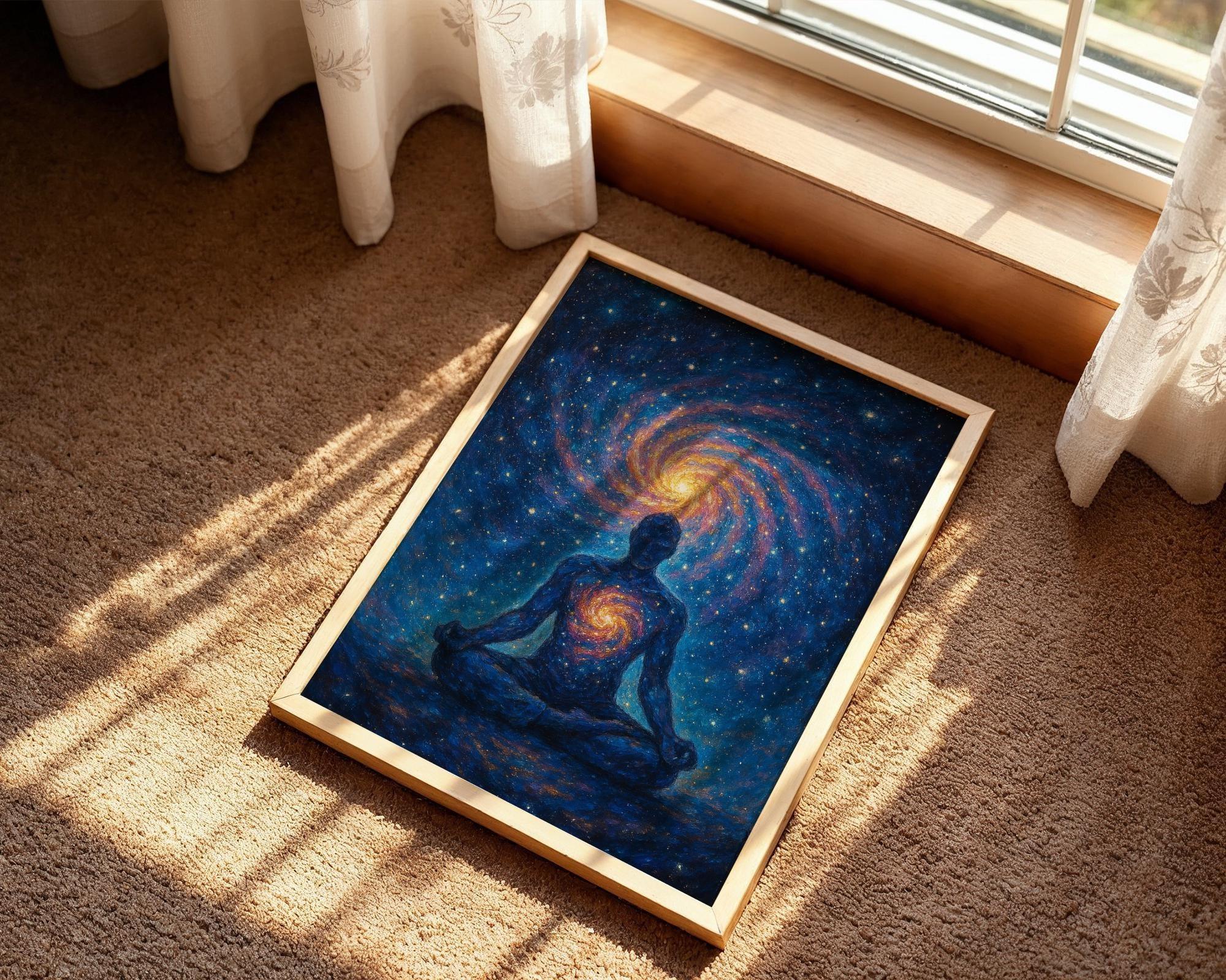 Affiche yoga affirmation cosmos, peinture française art, manifestation - Essences Agape 1103025