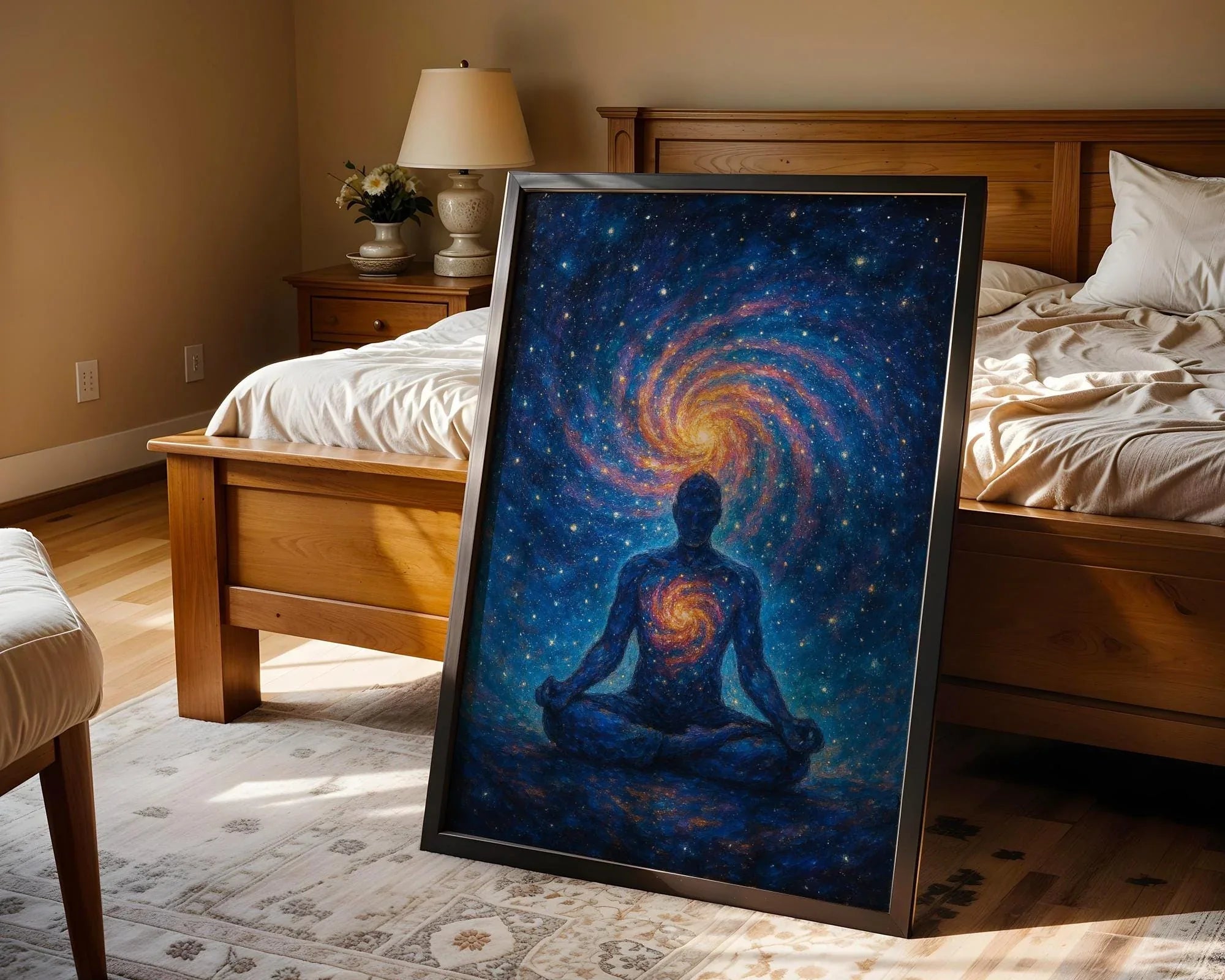 Affiche yoga affirmation cosmos, peinture française art, manifestation - Essences Agape 95052412