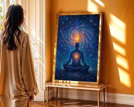 Affiche yoga affirmation cosmos, peinture française art, manifestation - Essences Agape 47948729