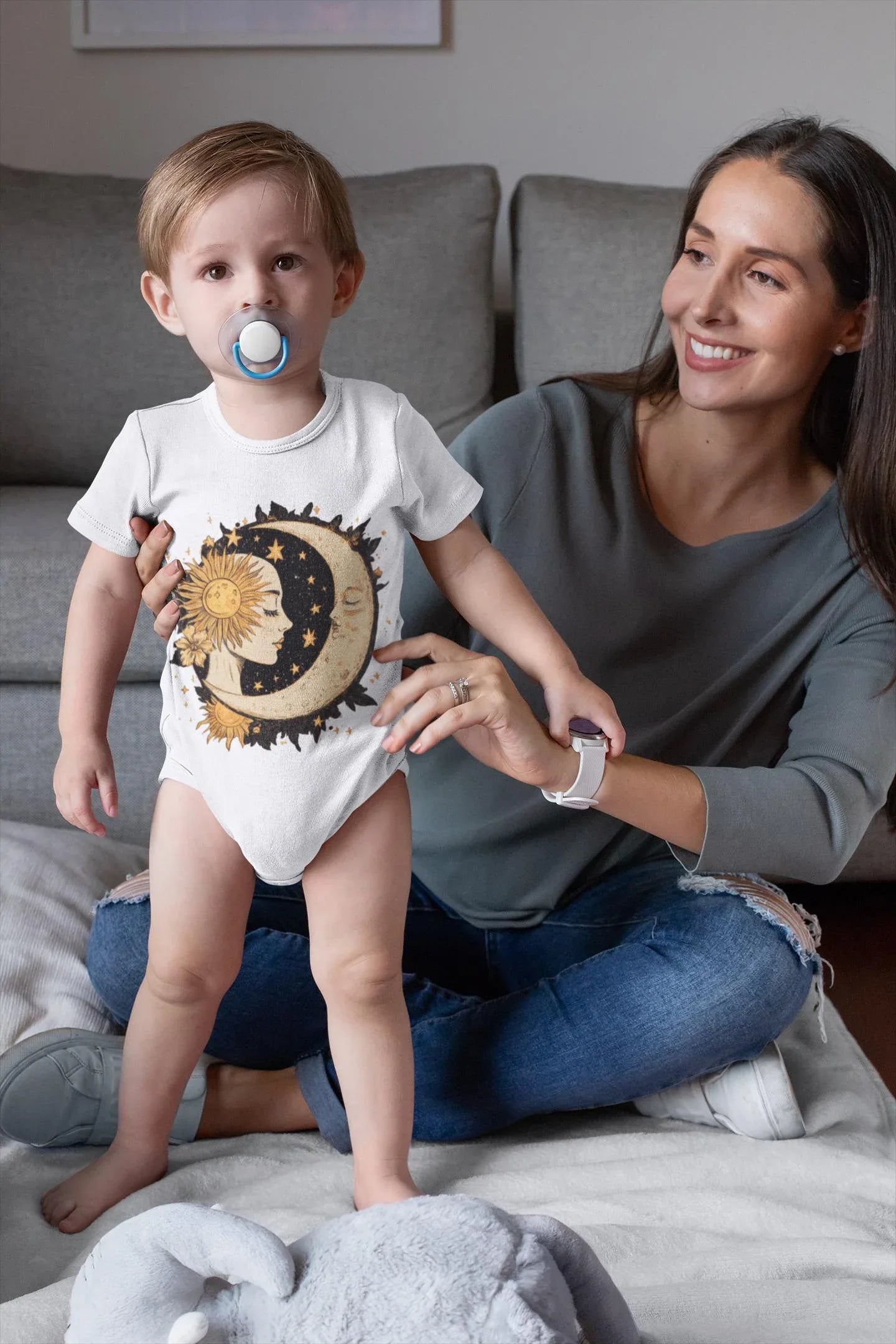 Body bébé lune à message custom manches longues, body bébé amour - Essences Agape 66426991