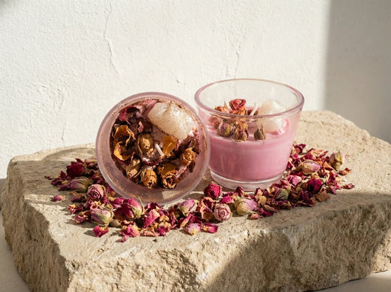 Bougie Artisanale Rose & Lait de Chamelle - Harmonie & Douceur - Essences Agape 79255608