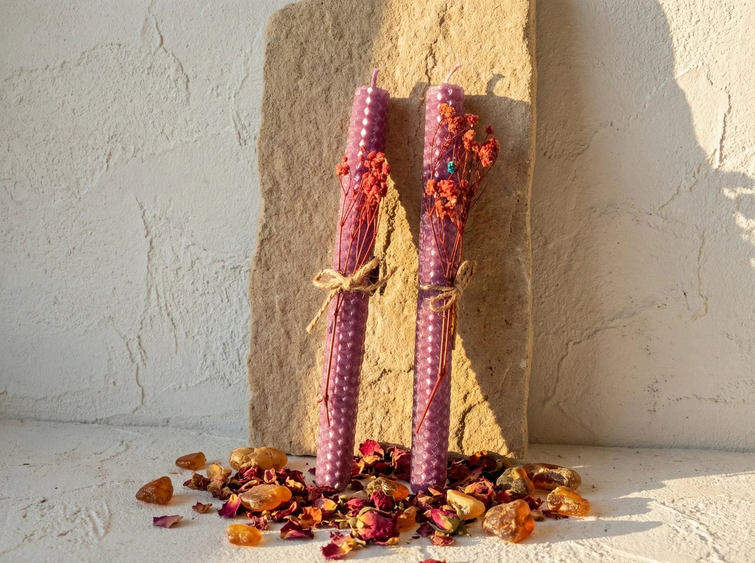 Bougie Cire d'Abeille Bio Rose & Ambre - Amour & Harmonie - Essences Agape 46389136