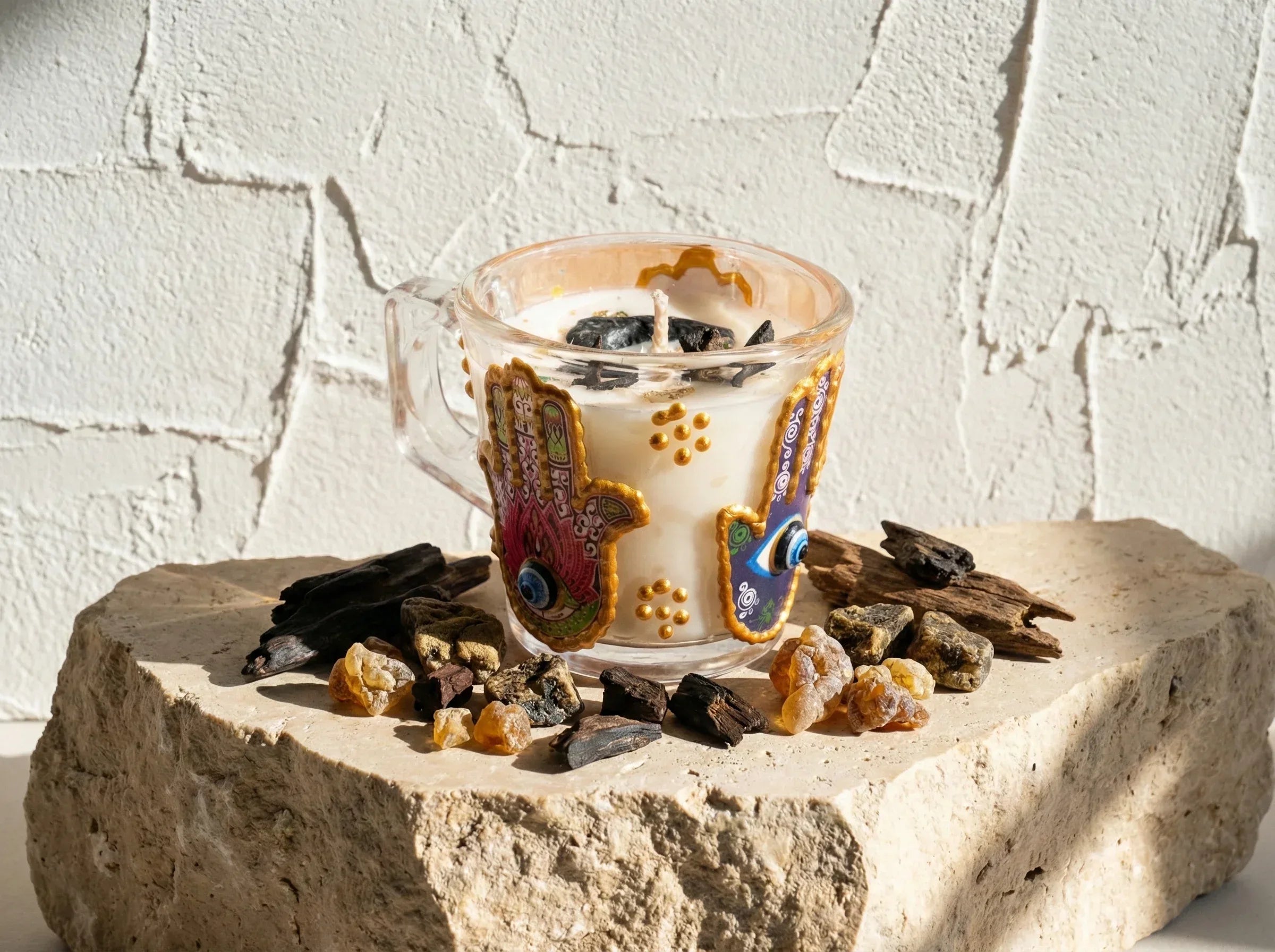 Bougie Main de Fatima Oud & Louban - Prière & Sagesse Antique - Essences Agape 27192087