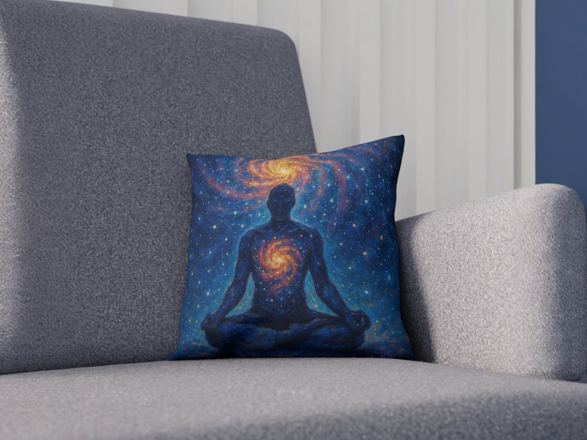 Coussin chakra univers, housse salon canapé, motif méditation prière - Essences Agape 70057148