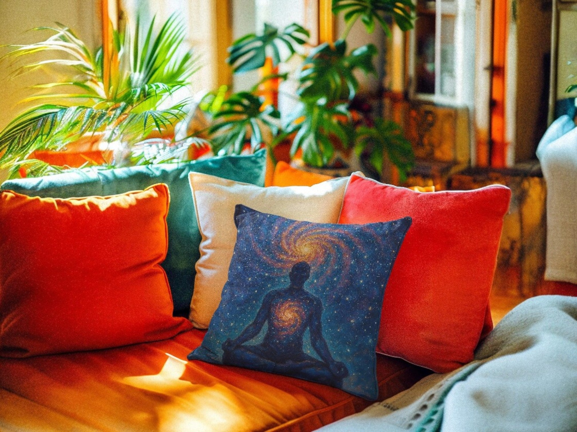 Coussin chakra univers, housse salon canapé, motif méditation prière - Essences Agape 3601263