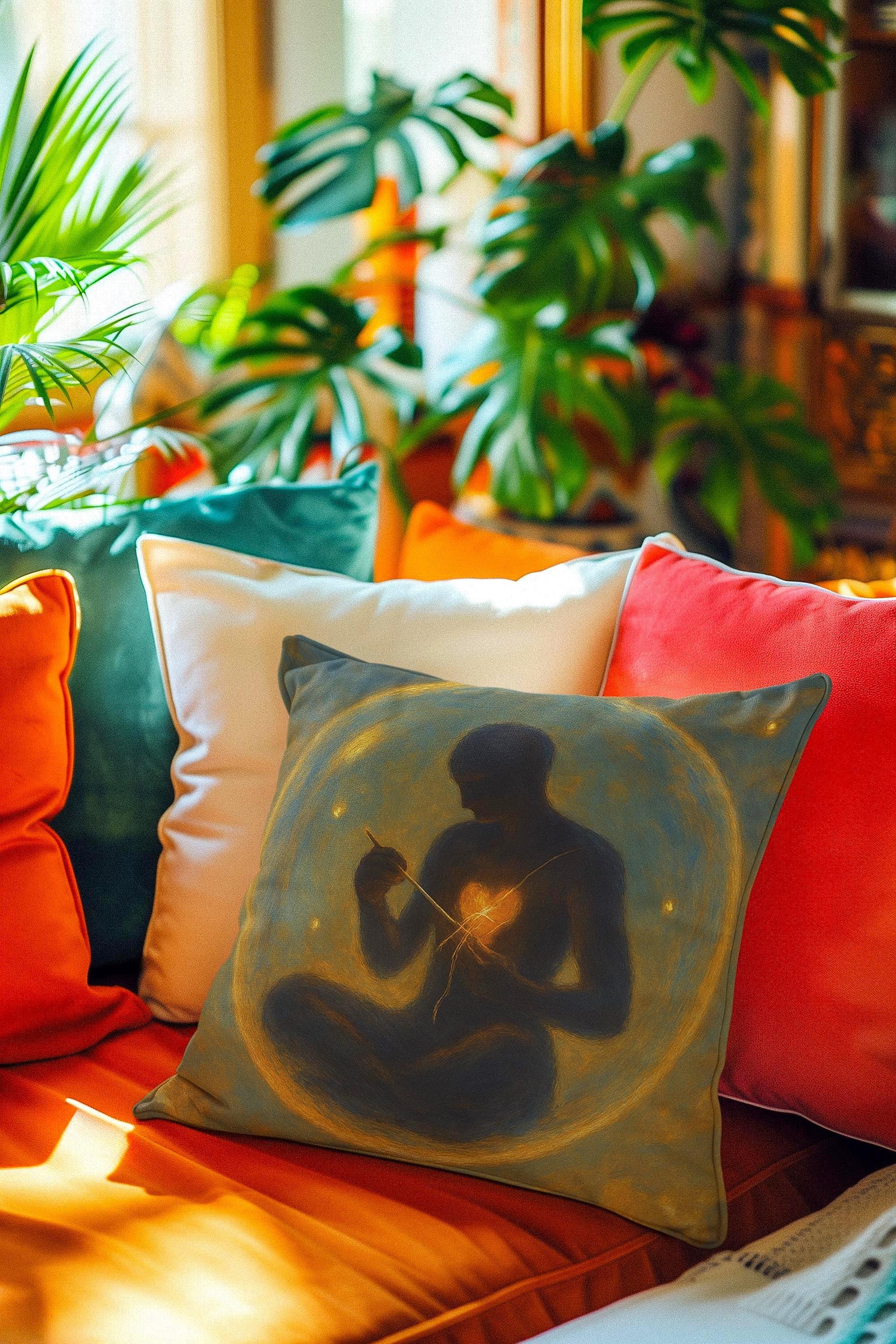 Coussin coeur guérison, coussin décoratif salon zen spirituel, housse - Essences Agape 79337740