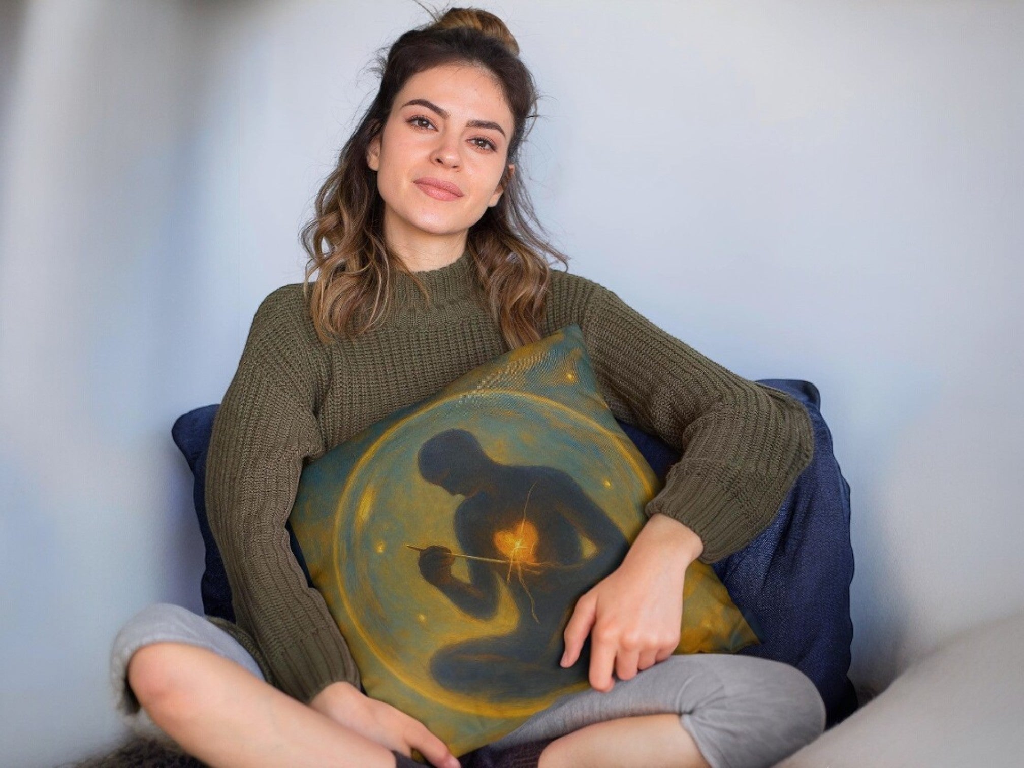 Coussin coeur guérison, coussin décoratif salon zen spirituel, housse - Essences Agape 10319586