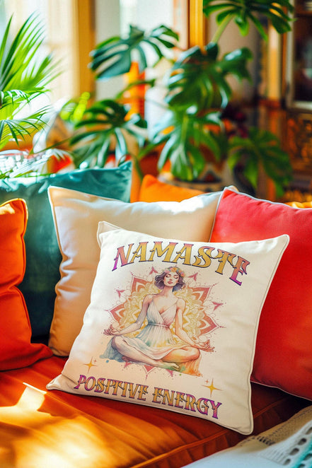 Coussin namaste chakra, housse salon canapé motif méditation, yoga - Essences Agape 97336356