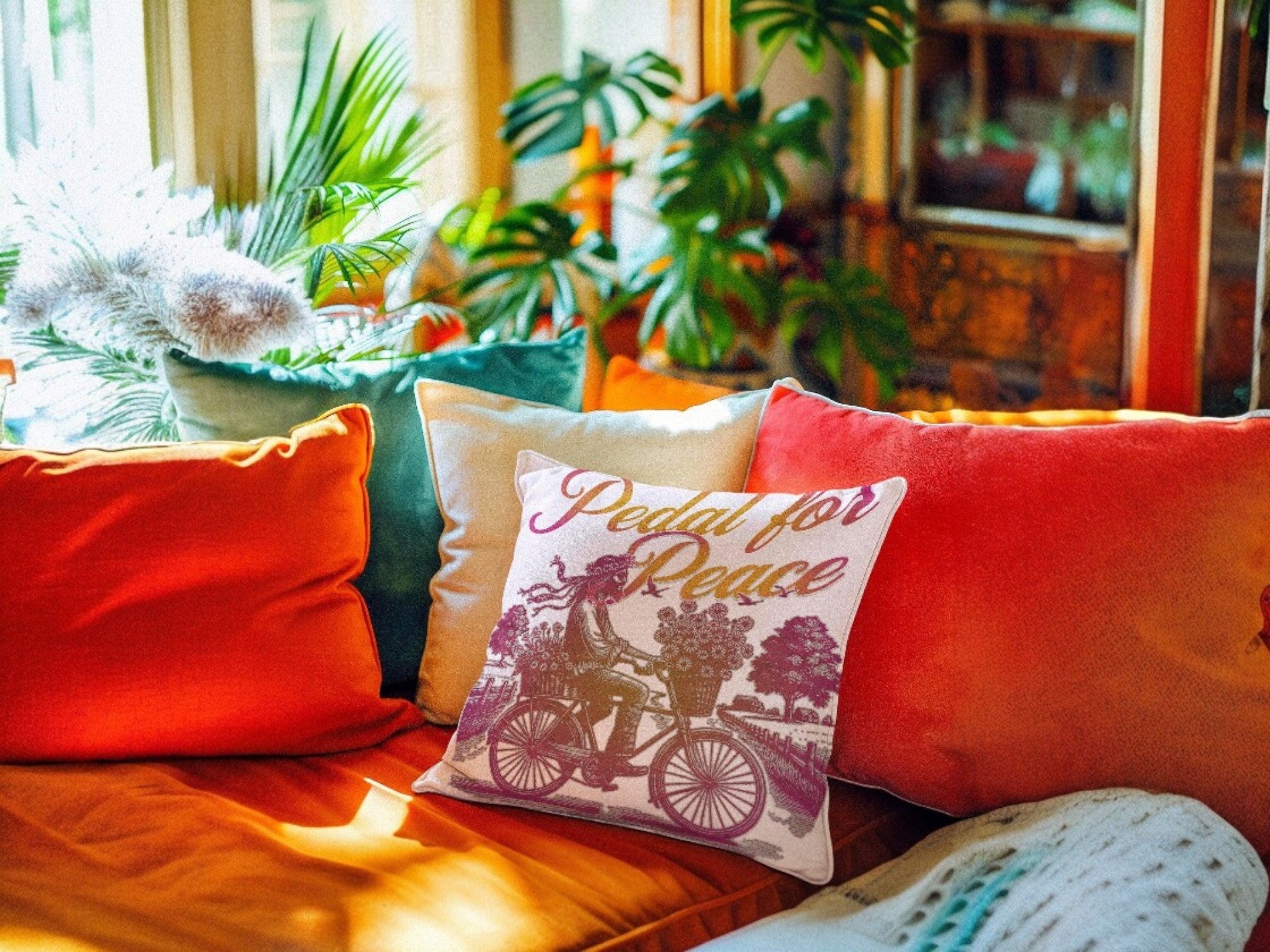 Coussin peace and love, housse salon méditation religieux, carré - Essences Agape 67637864
