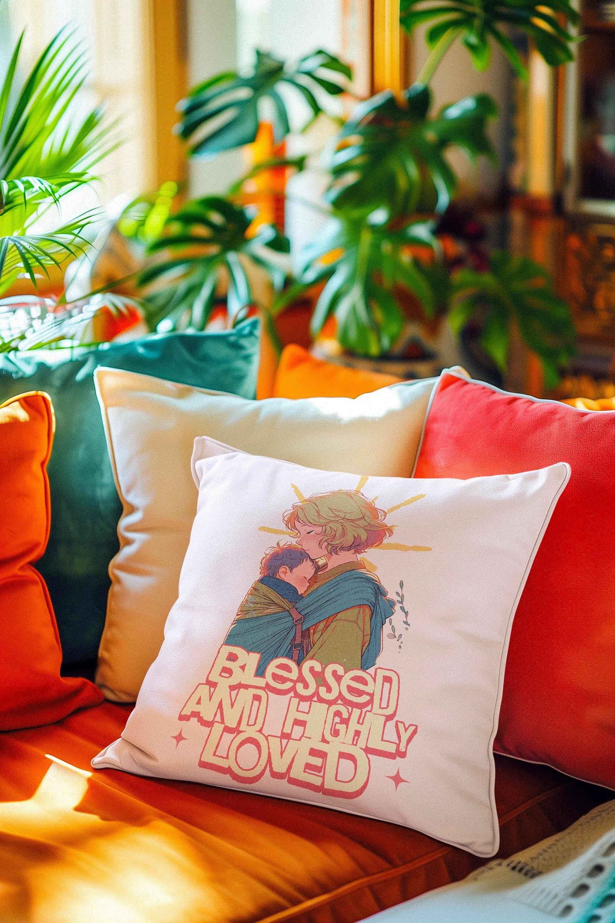 Coussin tendresse maman enfant, coussin décoratif salon zen spiritue - Essences Agape 17718102