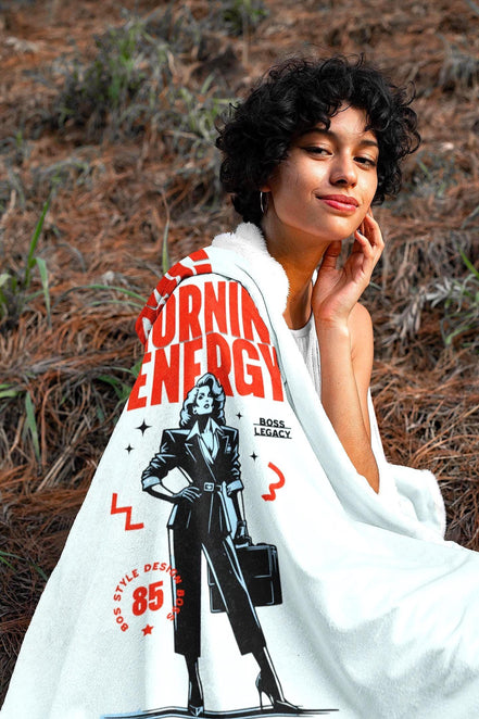 Couverture polaire chaude, femme entrepreneuse, plaid décoratif bureau - Essences Agape 16541111