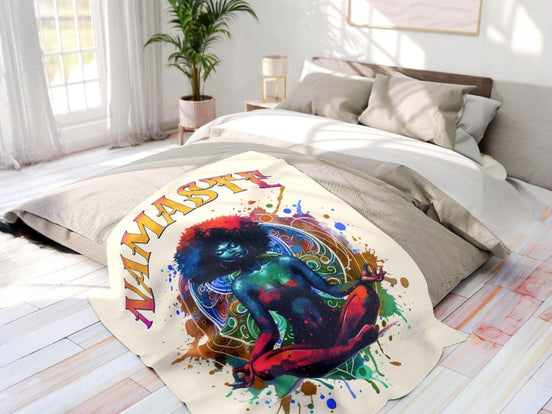 Couverture polaire chaude, namaste, plaid décoratif zen méditation - Essences Agape 43765628