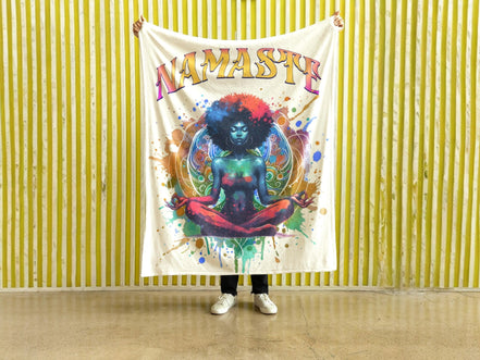 Couverture polaire chaude, namaste, plaid décoratif zen méditation - Essences Agape 49710635