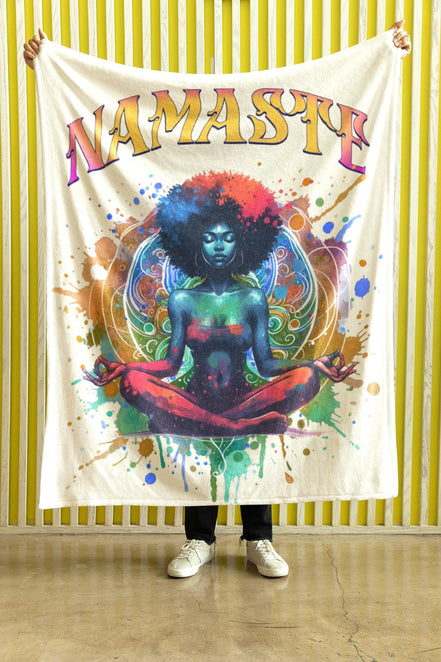 Couverture polaire chaude, namaste, plaid décoratif zen méditation - Essences Agape 49710635