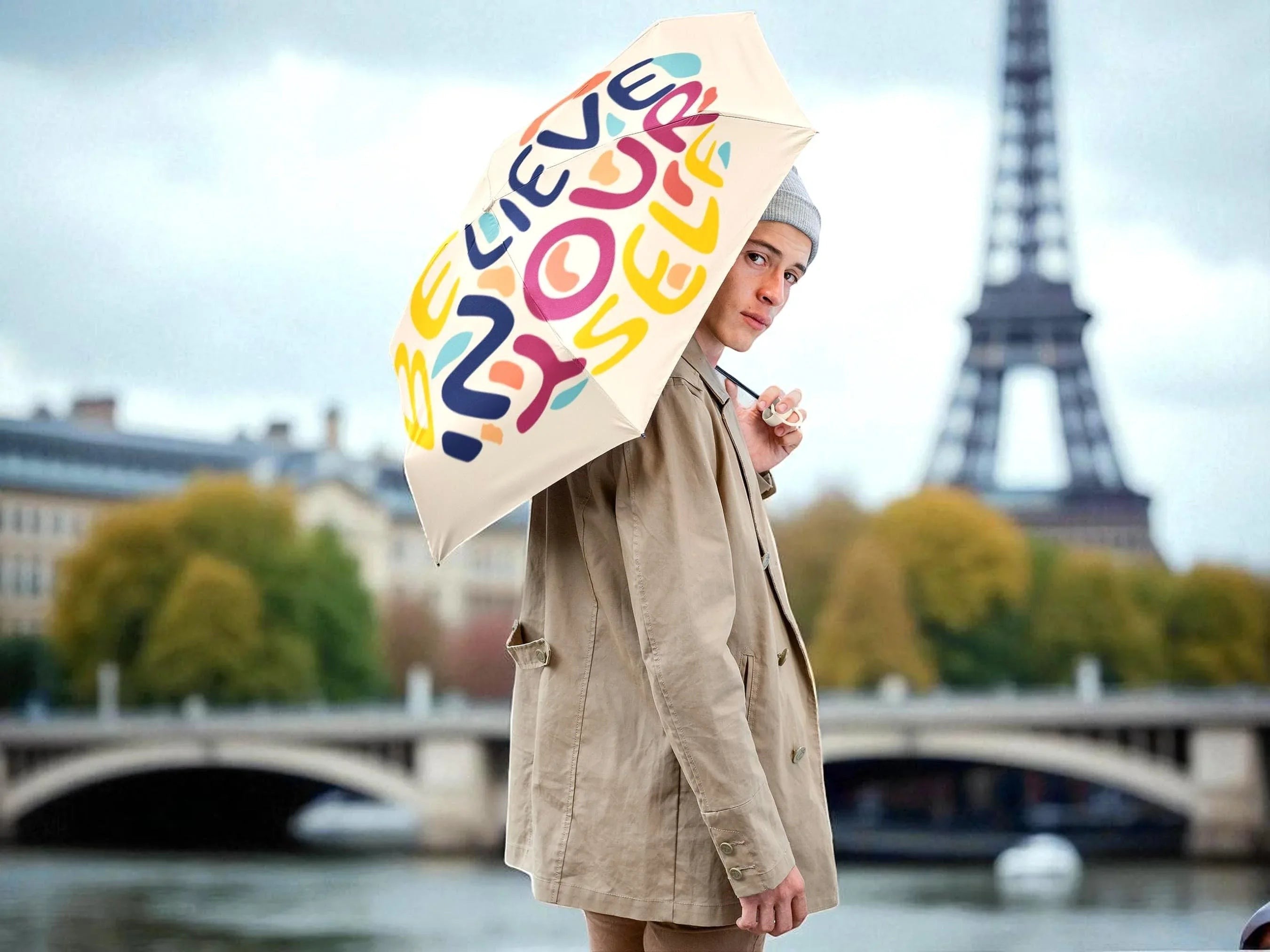 Parapluie pliant imprimé, Believe Yourself, parapluie confiance en soi - Essences Agape 99976040