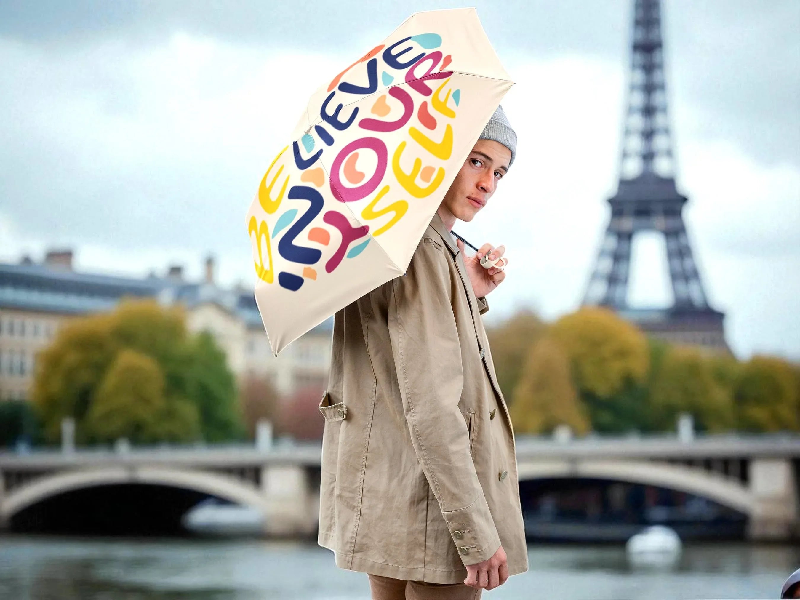 Parapluie pliant imprimé, Believe Yourself, parapluie confiance en soi - Essences Agape 99976040