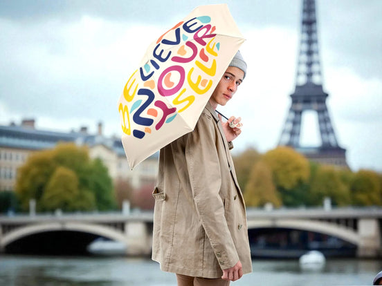 Parapluie pliant imprimé, Believe Yourself, parapluie confiance en soi - Essences Agape 99976040