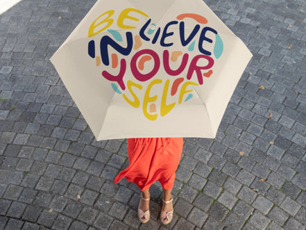 Parapluie pliant imprimé, Believe Yourself, parapluie confiance en soi - Essences Agape 49534792