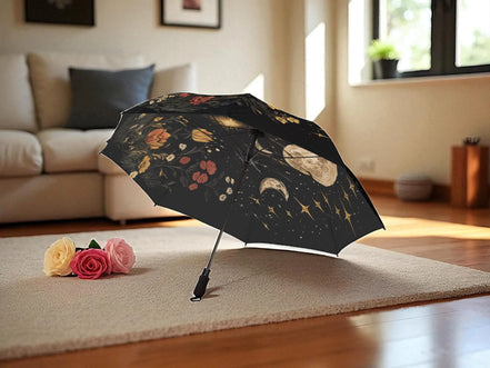 Parapluie pliant imprimé lune fleurs ésotérique, parapluie motivation - Essences Agape 92247136