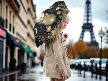 Parapluie pliant imprimé lune fleurs ésotérique, parapluie motivation - Essences Agape 816136