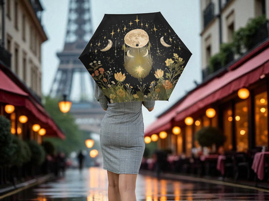 Parapluie pliant imprimé lune fleurs ésotérique, parapluie motivation - Essences Agape 45522665