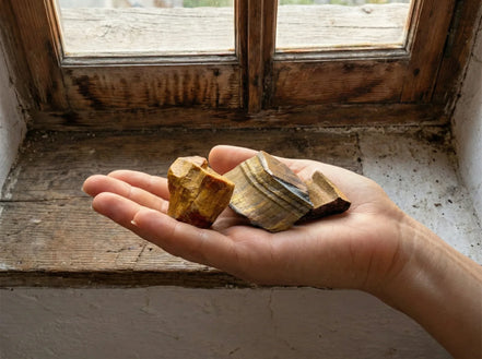 Pierre brute véritable Œil de Tigre - Bouclier & Courage & Force Or - Essences Agape 76349973