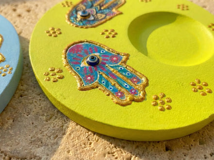 Porte bougie Main Fatima Gypse Peint - Protection, Sérénité & Zen - Essences Agape 29338687