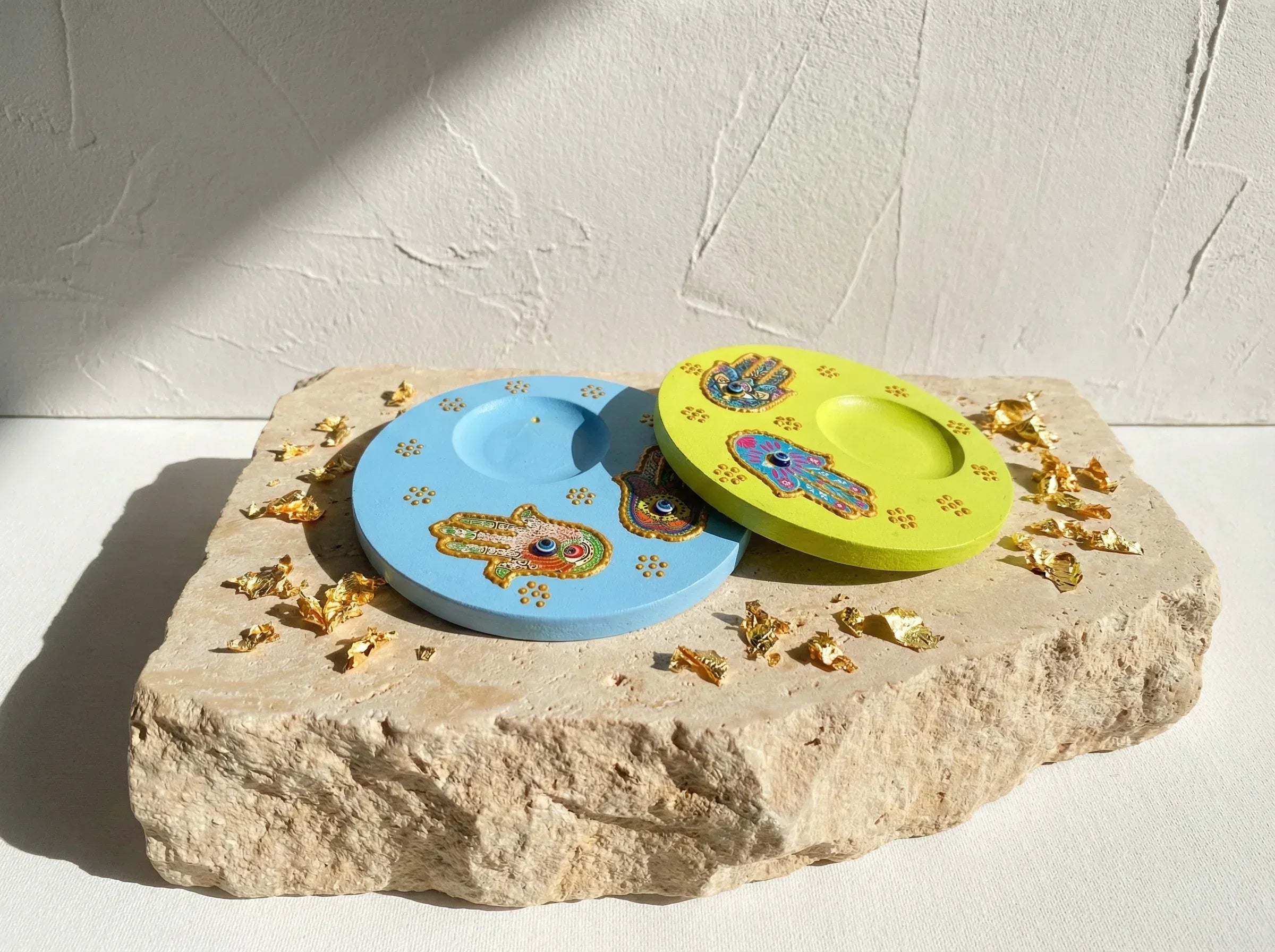 Porte bougie Main Fatima Gypse Peint - Protection, Sérénité & Zen - Essences Agape 87391579