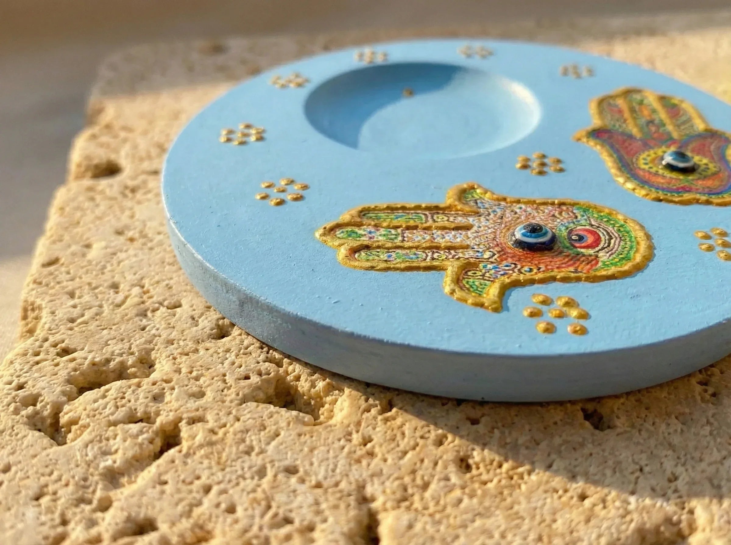 Porte bougie Main Fatima Gypse Peint - Protection, Sérénité & Zen - Essences Agape 48430359