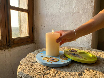 Porte bougie Main Fatima Gypse Peint - Protection, Sérénité & Zen - Essences Agape 29484388