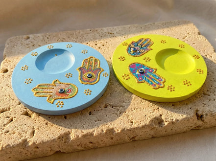 Porte bougie Main Fatima Gypse Peint - Protection, Sérénité & Zen - Essences Agape 64747340