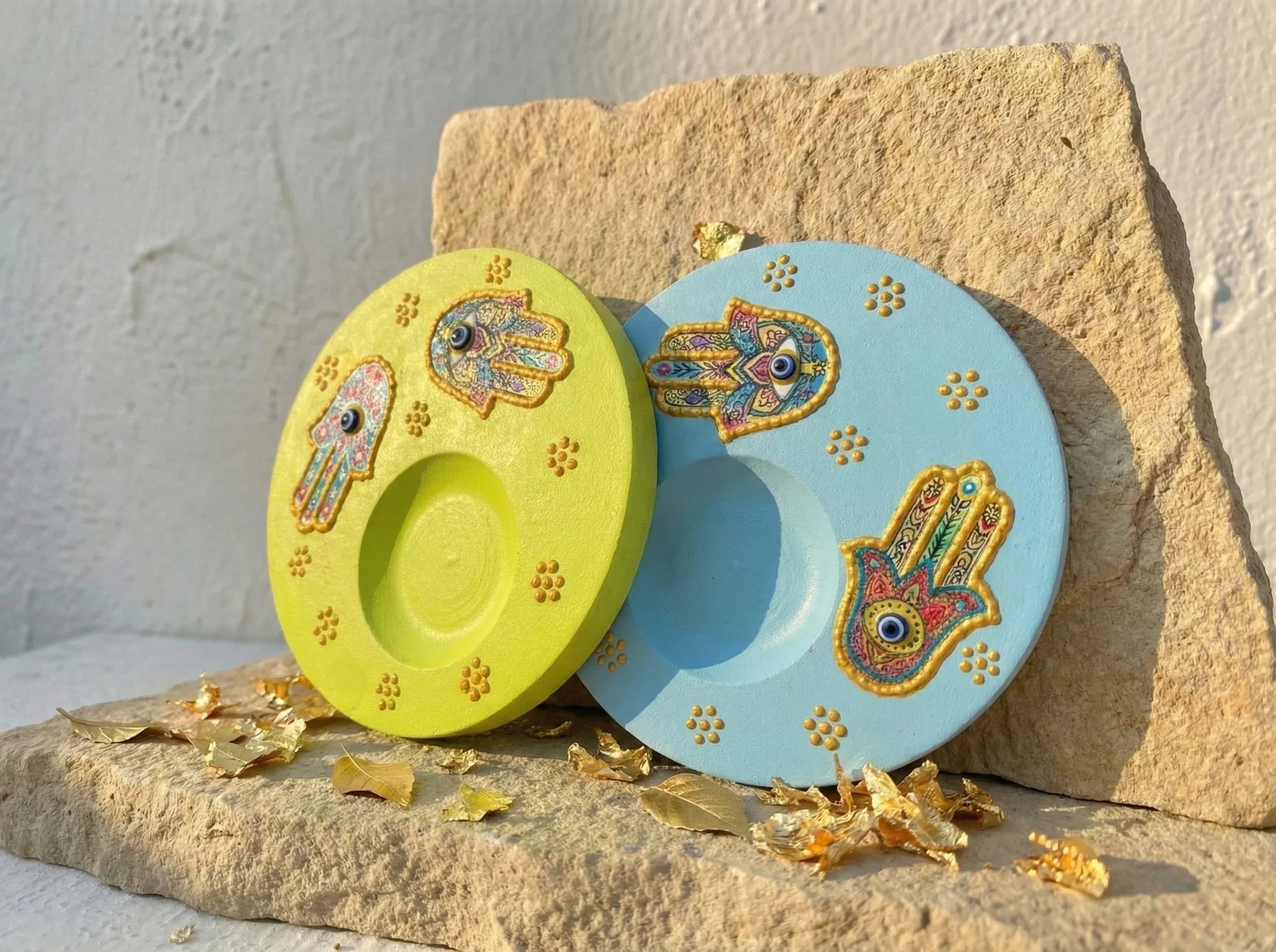 Porte bougie Main Fatima Gypse Peint - Protection, Sérénité & Zen - Essences Agape 32415337