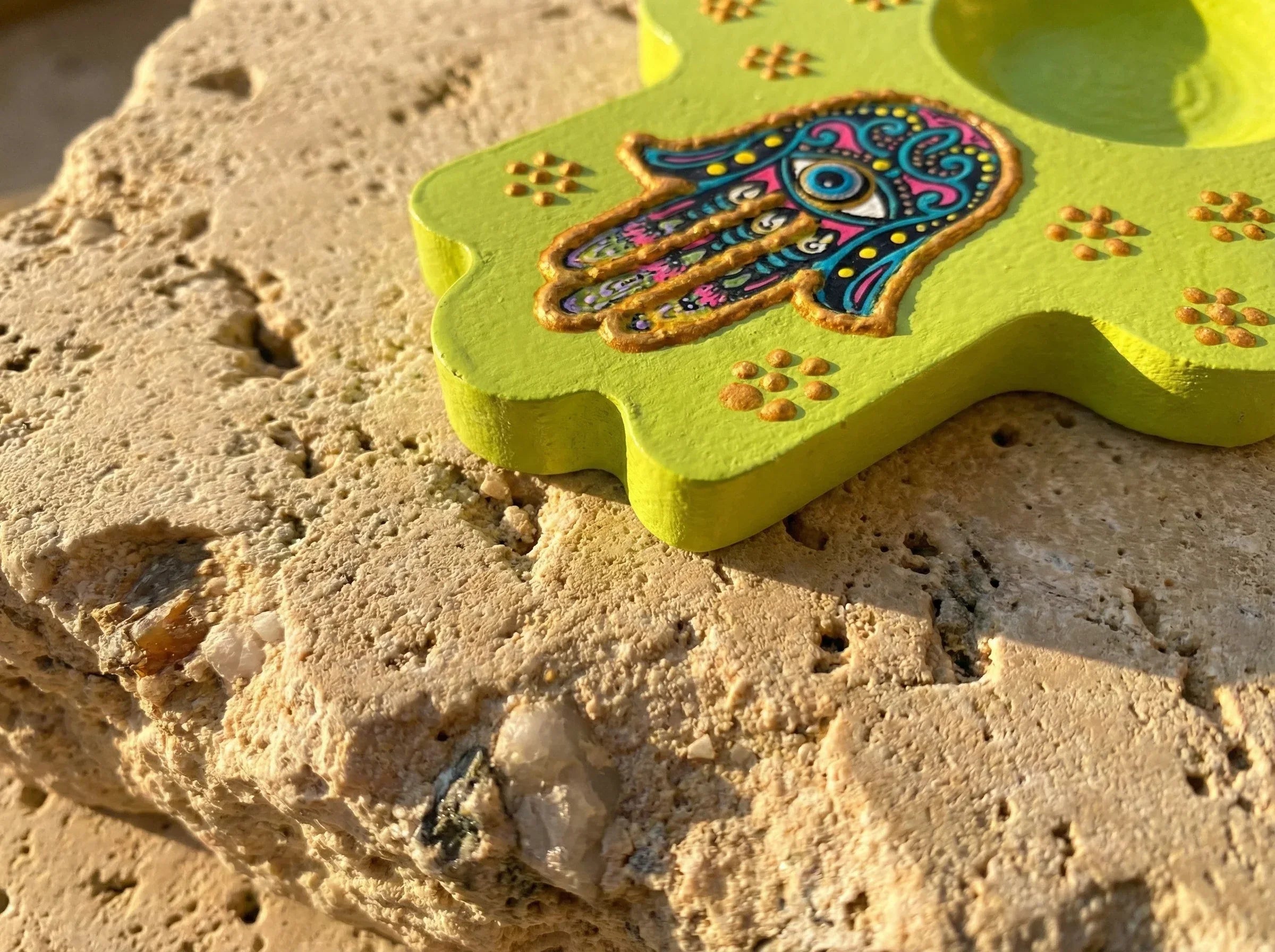 Porte bougie Main Fatima Gypse Solaire - Vitalité, Guérison & Or - Essences Agape 31920258